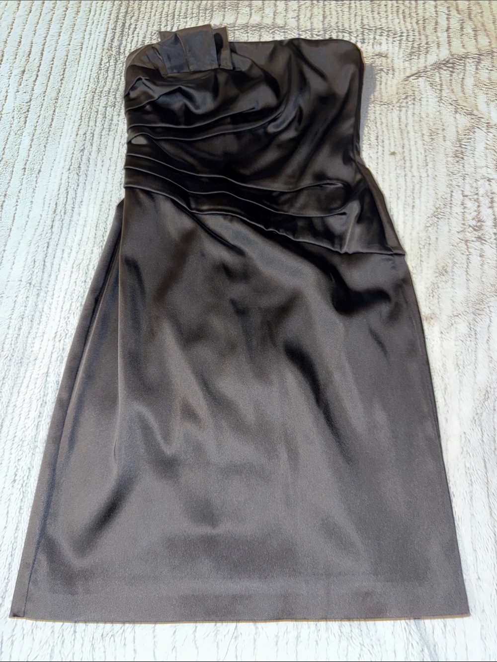 White House Black Market Strapless Black Satin Pleated Cocktail Dress